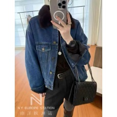 批发复古毛领牛仔外套女2025<b class='q'>冬</b>季新款韩版直筒短款翻领保暖外套