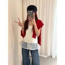 温柔早春拼接网纱吊带背心早春吊带背心