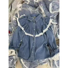 批发韩国<b class='q'>东大门</b><b class='q'>代购</b>2026减龄加厚荷叶边喇叭袖复古牛仔衬衫