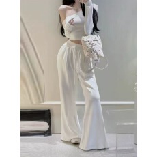 批发<b class='q'>欧美风</b>性感斜肩长袖<b class='q'>T</b><b class='q'>恤</b>上衣女早春2026新款松紧腰阔腿裤两件套装