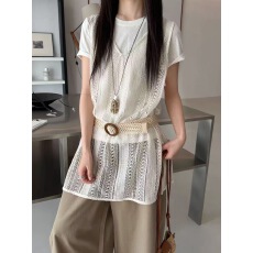 批发背心式镂空休闲<b class='q'>针织</b>马甲叠穿宽松韩版侧开叉中长款<b class='q'>罩衫</b>女