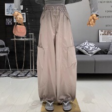 批发美式甜酷辣妹风复古口袋高腰小众设计感百搭时髦休闲工装阔腿裤女