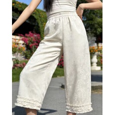 批发高端欧货春新款<b class='q'>高级</b>感时尚新中式国风提花松紧腰宽松显瘦阔腿裤女