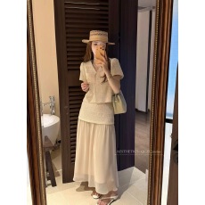 批发法式<b class='q'>针织</b>拼接雪纺半身裙+上衣<b class='q'>套装</b>女2026夏季新款时尚气质两件套