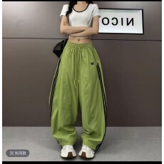 批发2026年<b class='q'>时尚</b>糖果色拼条刺绣设计宽松<b class='q'>个性</b>休闲裤