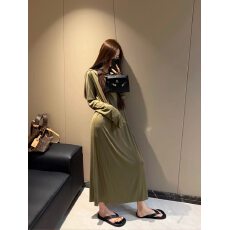 批发高级感纯色圆领潮流简约风连衣裙<b class='q'>夏</b>季系带别致宽松显瘦裙子