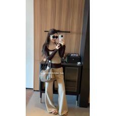 批发早秋<b class='q'>韩版</b>洋气拼色三件套女挂脖吊带背心短长袖开衫外套阔腿裤套装