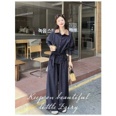 批发咖色美拉德复古气质松弛休闲套<b class='q'>装</b>女秋季2026新款<b class='q'>衬衫</b>阔腿<b class='q'>裤</b><b class='q'>两件套</b>