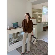 批发韩系时大翻领PU<b class='q'>皮衣</b>外套女秋装新款宽松显瘦小个子机车夹克上衣潮