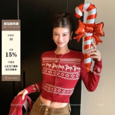 批发圣诞序曲 复古设计感费尔岛小马提花本命年针织开衫围巾