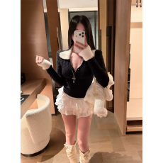 批发2025秋冬拼接翻边v领麻花长袖针织衫女内搭打底上衣