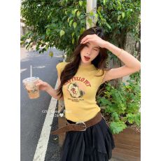 批发随性不羁休闲时髦趣味印花卡通辣妹针织小衫修身显瘦短款温柔<b class='q'>T</b>恤