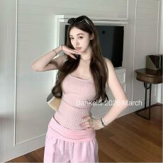 辣妹风休闲坑条针织背心女夏季新款修身显瘦小众简约时尚吊带上衣