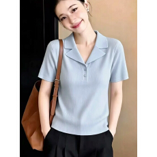 批发翻领正肩短袖T恤女2026夏季<b class='q'>大码</b>胖mm遮肚子显瘦休闲独特上衣