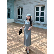 批发夏新款小众设计感宽松休闲显瘦遮肉中长款polo连衣裙短袖T恤裙女
