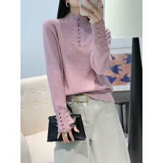 批发钉珠半高领蕾<b class='q'>丝</b>拼接亮片毛衣女秋冬针织打底衫 珠片<b class='q'>包</b><b class='q'>芯</b>纱