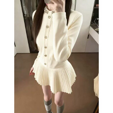 批发贵气千金感小香风套装气质针织女秋季百褶裙短款半身裙miu系穿搭