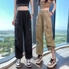 批发现货2026夏新款女美式速干工装裤小个子宽松束脚阔腿运动裤#2134