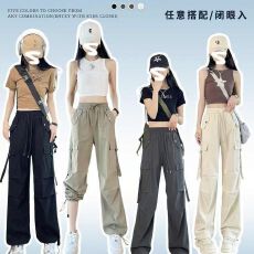 批发现货美式工装裤女夏2026新款小个子直筒降落伞运动<b class='q'>休闲裤</b>子#2230