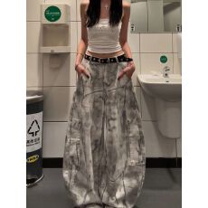 批发美式大码宽松慵懒松弛感牛仔裤子女辣妹废土风污渍脏染拖地弯刀裤