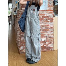 批发美式复古大码做旧多口袋工装裤子女辣妹<b class='q'>宽松</b>慵懒松弛感拖地<b class='q'>背带裤</b>