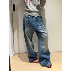 批发美式辣妹做旧水洗猫须抓痕<b class='q'>牛仔裤</b>子女复古设计感方钉装饰拖地长裤