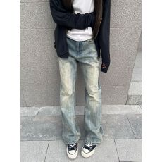 批发美式做旧设计感百搭直筒牛仔裤女秋冬<b class='q'>新款</b>潮酷宽松显瘦阔腿裤
