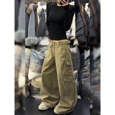 批发美式<b class='q'>大码</b>辣妹解构设计感多口袋工<b class='q'>装</b><b class='q'>裤</b>子女复古可调节腰头拖地长<b class='q'>裤</b>