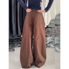 美式小众设计感五角星铆钉口袋牛仔裤子女辣妹慵懒松弛感阔腿长裤