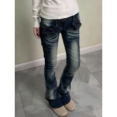 批发美式复古辣妹低腰微喇牛仔<b class='q'>裤</b>女秋冬款高街设计感<b class='q'>修身</b>显瘦喇叭<b class='q'>裤</b>子