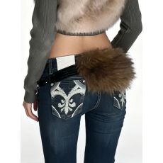 美式复古个性口袋设计刺绣微喇裤女y2k千禧辣妹修身显瘦牛仔裤子