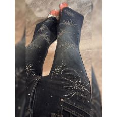 美式大码辣妹碎花烫钻微喇牛仔裤子女复古设计感修身显瘦微喇叭裤