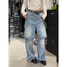 批发美式辣妹重工洗水破洞牛仔裤女春季<b class='q'>新款</b>复古假两件叠穿拖地长裤潮