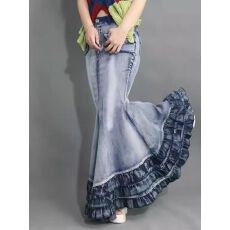 批发美式复古蛋糕大摆鱼尾设计牛仔半身裙女秋冬辣妹修身显瘦包臀长裙