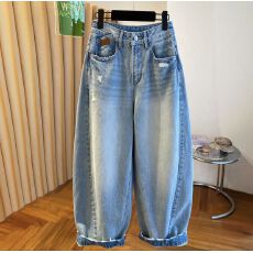 批发水洗磨破阔腿牛仔裤女春季新款宽松百搭垂感休闲拖地<b class='q'>哈伦</b>裤子
