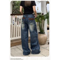 批发<b class='q'>大码</b>美式复古水洗做旧阔腿牛仔裤女设计感街头宽松小众拖地<b class='q'>长裤</b>潮