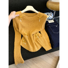 批发实拍纯欲手工钉珠<b class='q'>花朵</b>镂空针织衫女2026年春新款气质百搭弹力上衣