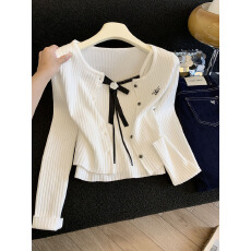 批发实拍春季新款蝴蝶结修身吊带+坑条肌理短款针织开衫<b class='q'>两件套</b>上衣女