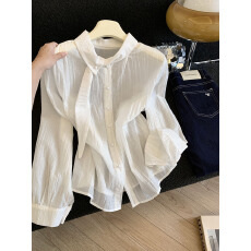 批发实拍早春新款甜美风条纹减龄长袖衬衫女设计感洋气百搭别致上衣