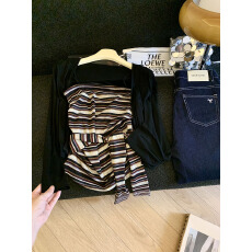 批发实拍新款韩版抹胸<b class='q'>条纹</b>绑带背心配<b class='q'>开衫</b>两件套2026春季网红上衣女