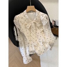 批发<b class='q'>实拍</b>甜美蝴蝶结<b class='q'>衬衫</b>女秋季新款时尚荷叶边爱心百搭打底衫漂亮上衣