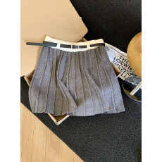 批发实拍韩版2025秋新款学院风针织半身裙女显瘦<b class='q'>百搭</b>a字百褶裙配腰带
