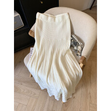 批发实拍坑条纹针织裙半身裙高腰垂感长裙鱼尾裙女法式气质大摆包臀裙