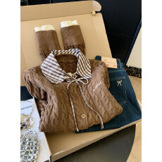 批发实拍氛围感麻花假两件针织开<b class='q'>衫</b>毛衣女复古秋季修身慵懒短款小个子