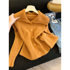 批发实拍大翻领娃娃领针织开衫女2025秋冬<b class='q'>韩版</b>宽松毛衣软糯毛绒上衣