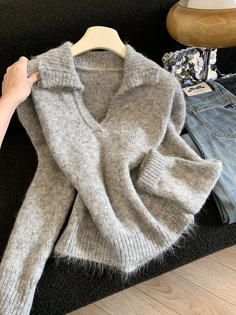 MY14878# 新款慵懒高级感毛衣女加厚冬季洋气外穿软糯翻领上衣女裝貨源...