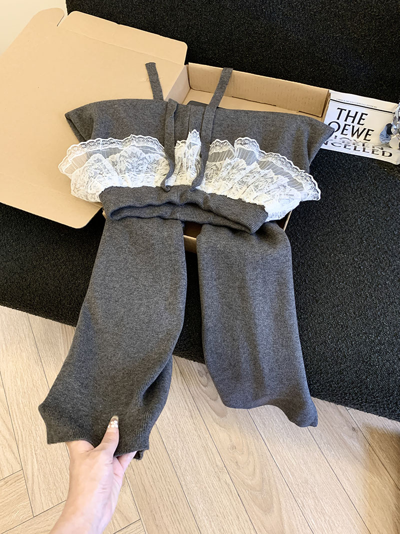 MY15055# 蕾丝花边裙帘糯米裤子女小个子韩系慵懒风直筒垂感阔腿裤女裝...