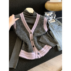批发实拍新款重工亮片马甲女春<b class='q'>秋</b>V领气质针织衫背心+长袖内搭套装女