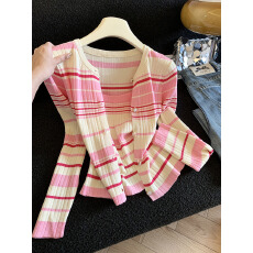 批发实拍小香风条纹吊带背心女法式甜美减龄针织开衫叠穿<b class='q'>两件套</b>2026春