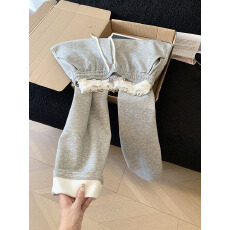 批发<b class='q'>实拍</b>拼接蕾丝花边高腰运动休闲<b class='q'>裤</b>女春夏宽松垂感阔腿卫<b class='q'>裤</b>松弛长<b class='q'>裤</b>